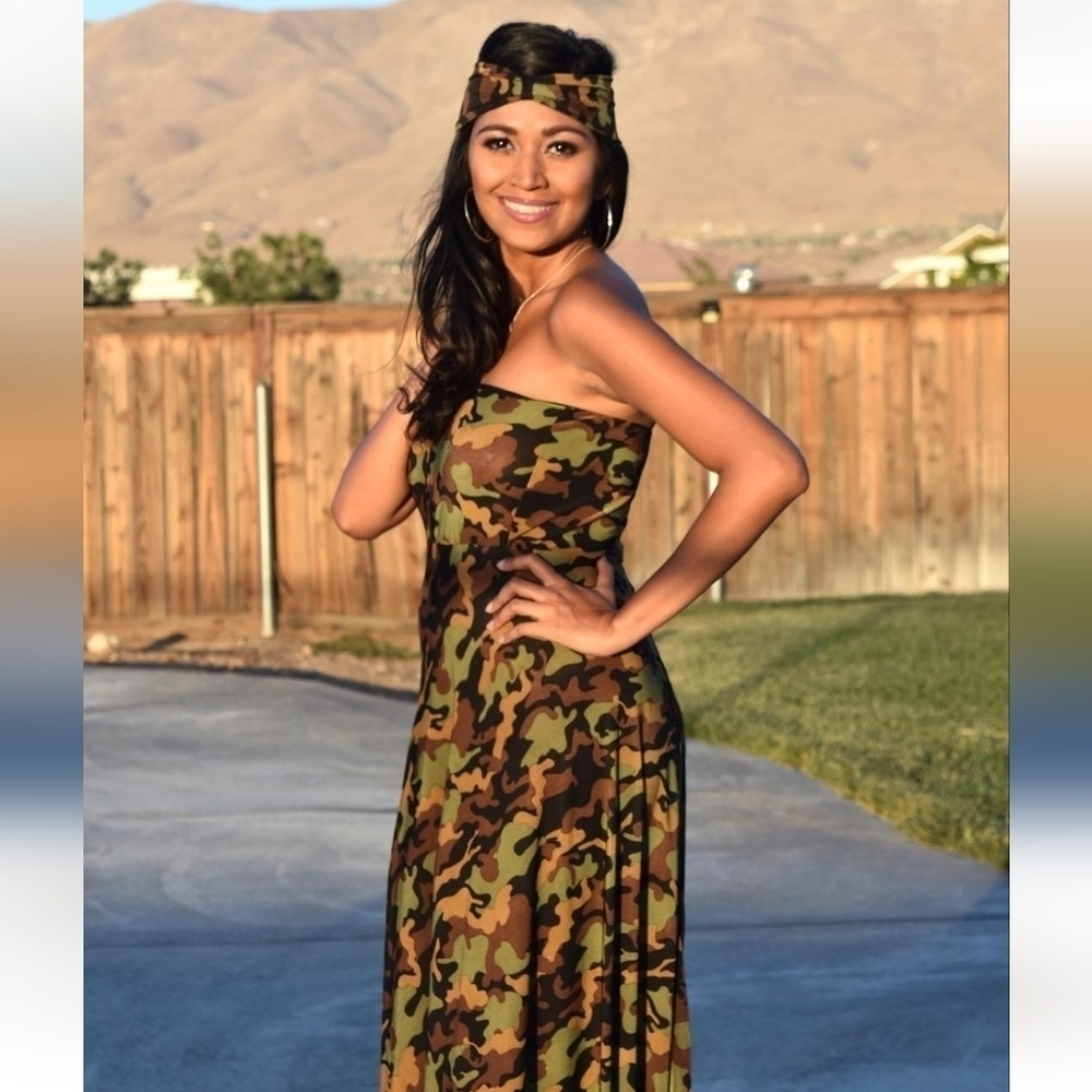 Camouflage Strapless Maxi Dress